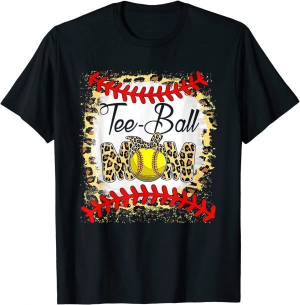 Tee Ball Mom Softball Leopard Bleached Mother's Day Tee Shirt