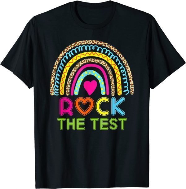 Test Day Rock The Test Teacher Testing Day Rainbow Leopard T-Shirt