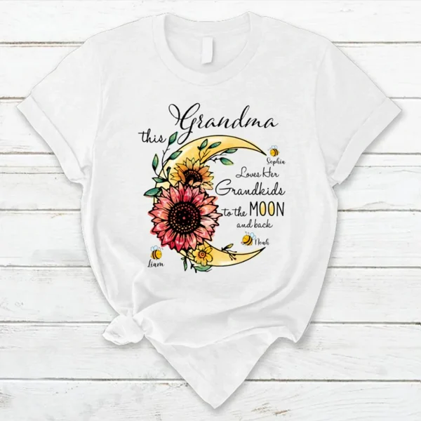 This Grandma Loves Her Grandkids To The Moon And Back Bee And Sunflowe 2022 Shirt