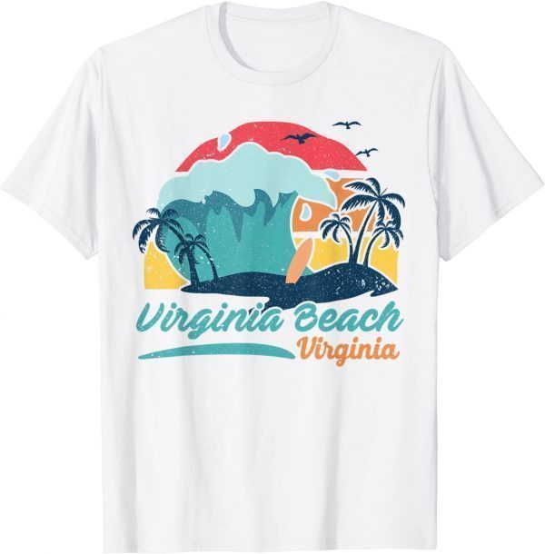 Virginia Beach Summer Surfing Sunset Palm Trees 2022 T-Shirt