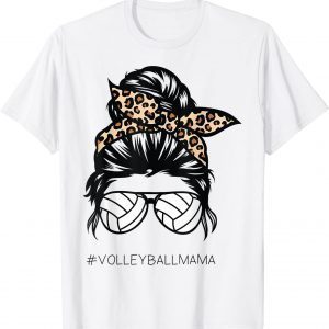 Volleyball Mom Leopard Ball messy hair bun Mother's Day Classic Shirt