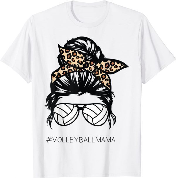 Volleyball Mom Leopard Ball messy hair bun Mother's Day Classic Shirt