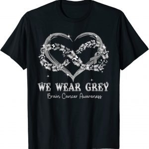 We Wear Gray Butterfly Heart Brain Cancer Awareness T-Shirt