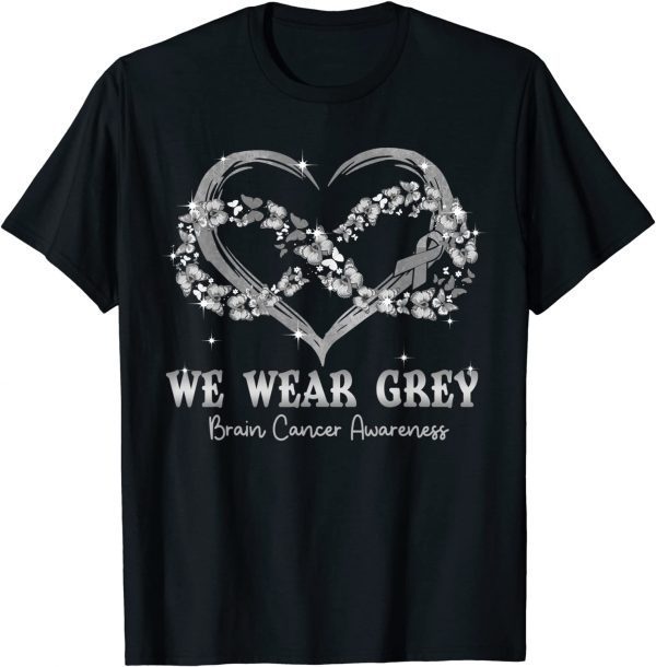 We Wear Gray Butterfly Heart Brain Cancer Awareness T-Shirt