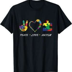 colorful puzzle pieces Autism Awareness Peace Autism love 2022 Shirt