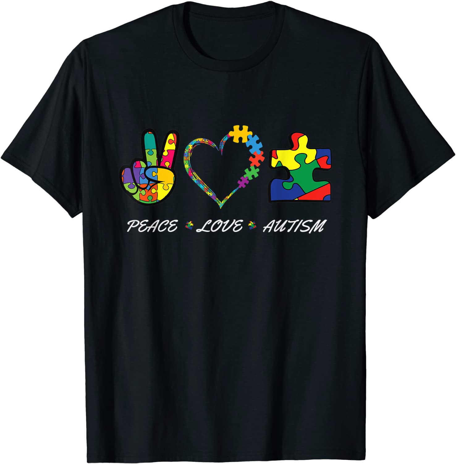 colorful puzzle pieces Autism Awareness Peace Autism love 2022 Shirt