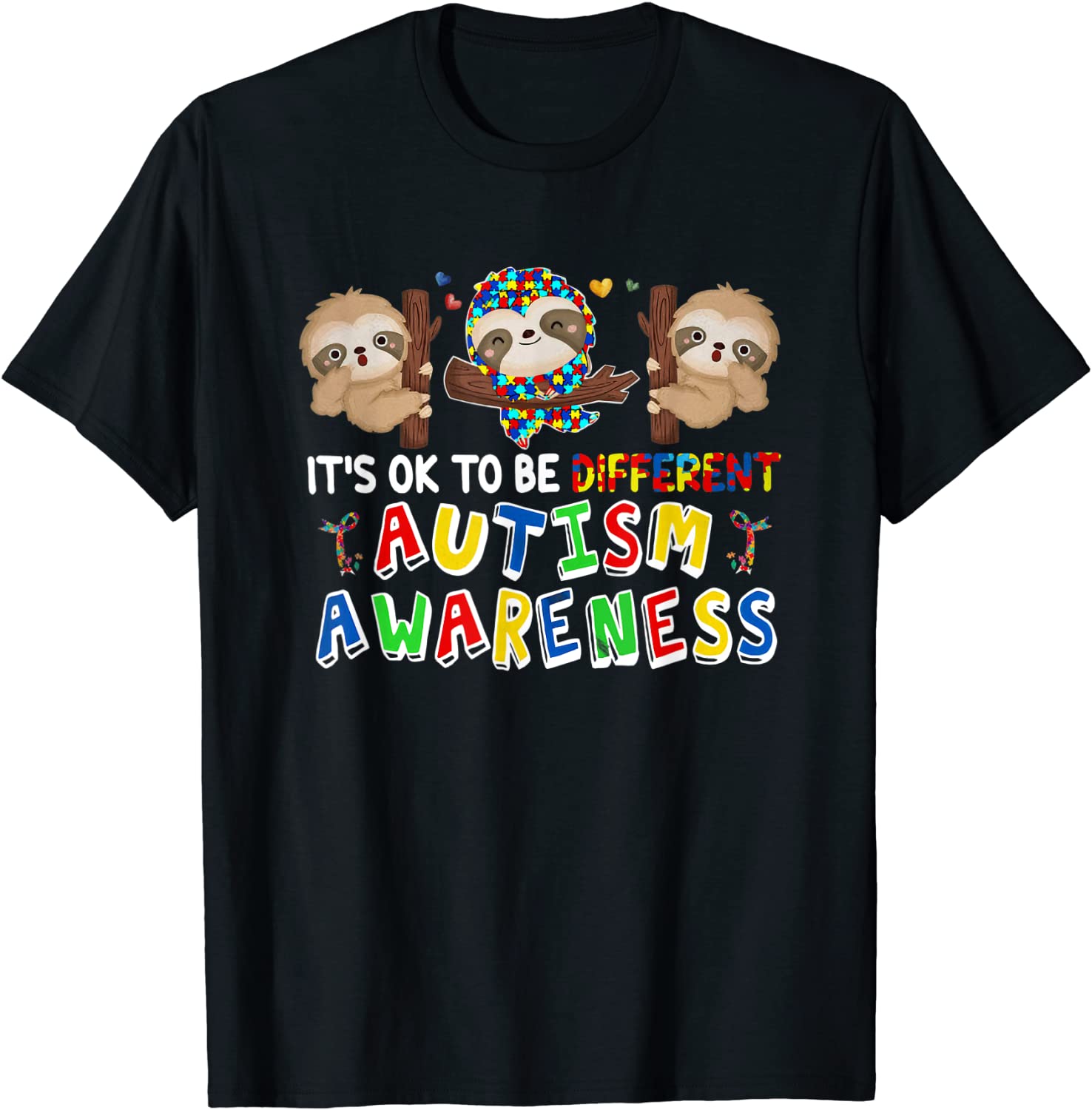 it's OK To Be Different Autism Awareness Puzzle Ribbon Sloth Classic Shirt