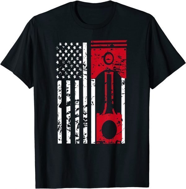 American Flag Piston Muscle Car Gears Mechanic T-Shirt
