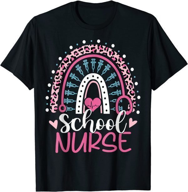 Cute Rainbow Leopard Print School Nurse Last day of school T-Shirt