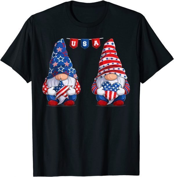 Cute gnomes USA American Flag Patriotic 4th of July T-Shirt