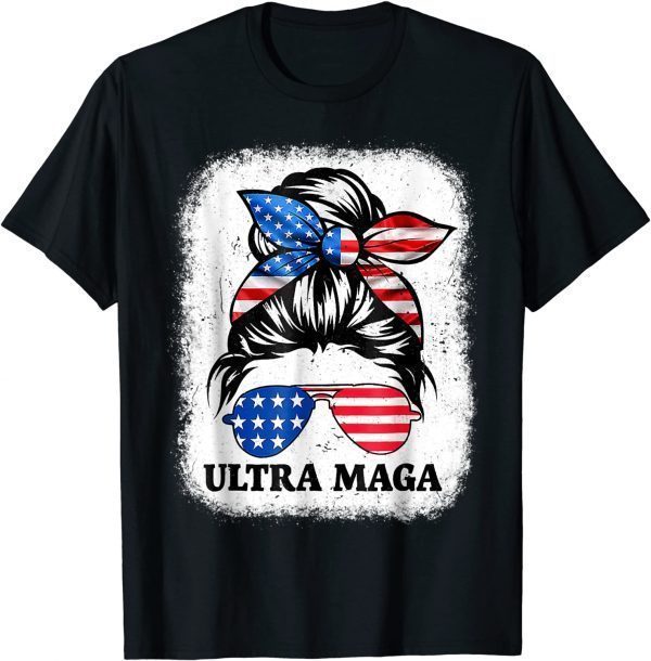 Distressed Ultra Maga Anti Biden Messy Bun USA Flag Classic Shirt