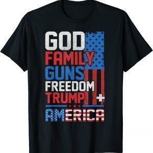 God Family Guns & Freedom - Pro Gun Vintage Usa Flag T-Shirt