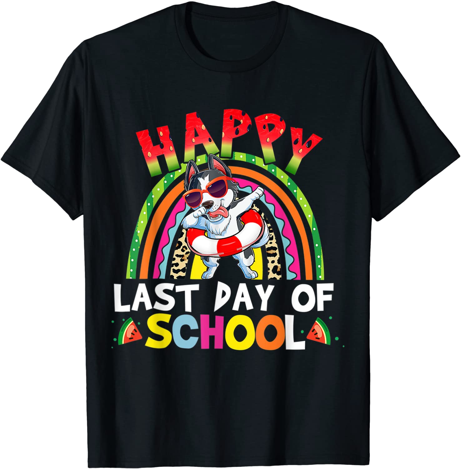 Happy Last Day Of School Husky Dabbing Graduation Rainbow T-Shirt