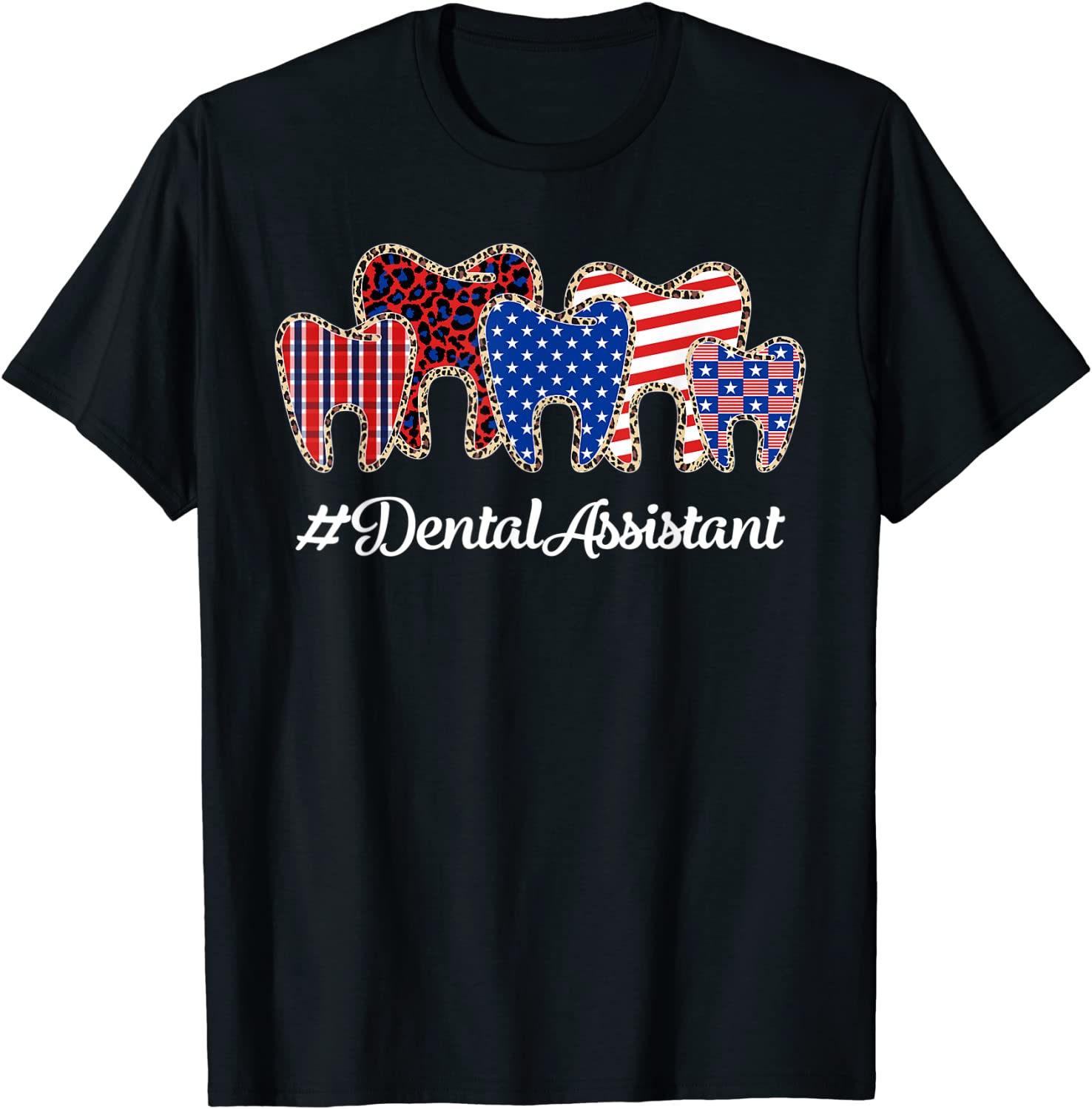 Leopard Plaid Tooth Teeth Dental Assistant 4th Of July 2022 Shirt