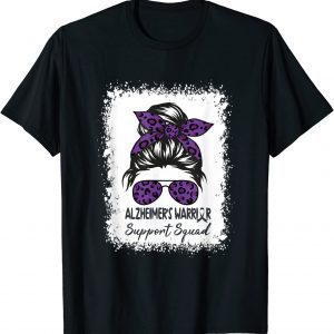 Purple Alzheimer's Warrior Awareness Support Squad Messy Bun 2022 Shirt