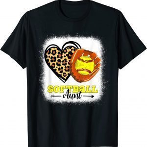 Softball Aunt Bleached Leopard Heart Glove Softball Auntie 2022 Shirt