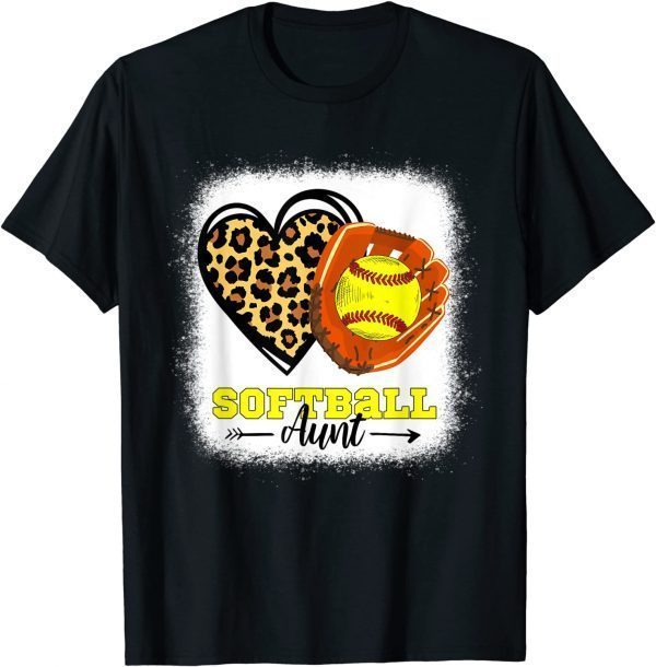 Softball Aunt Bleached Leopard Heart Glove Softball Auntie 2022 Shirt