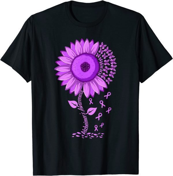 Sunflower Alzheimer's awareness Ribbon Purple Butterflies Classic Shirt