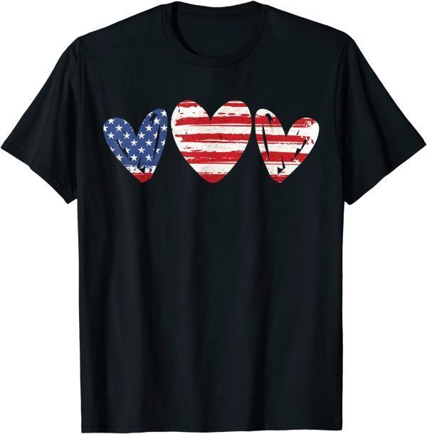 USA American Flag Patriotic Hearts 4th Of July 2022 Shirt