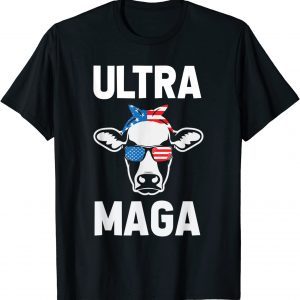 Ultra MAGA Cow Sunglasses 4th Of July American US Flag T-Shirt