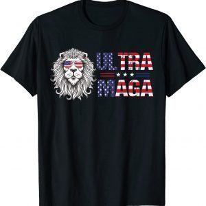 Ultra Maga Proud Lion USA Flag Glasses Retro vintage T-Shirt