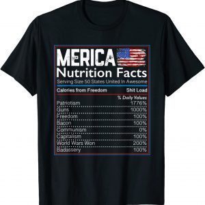 4th of July Proud American Merica Nutrition Facts 2022 Shirt