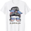 All American Girl messy bun American Flag 4th of July 2022 Shirt