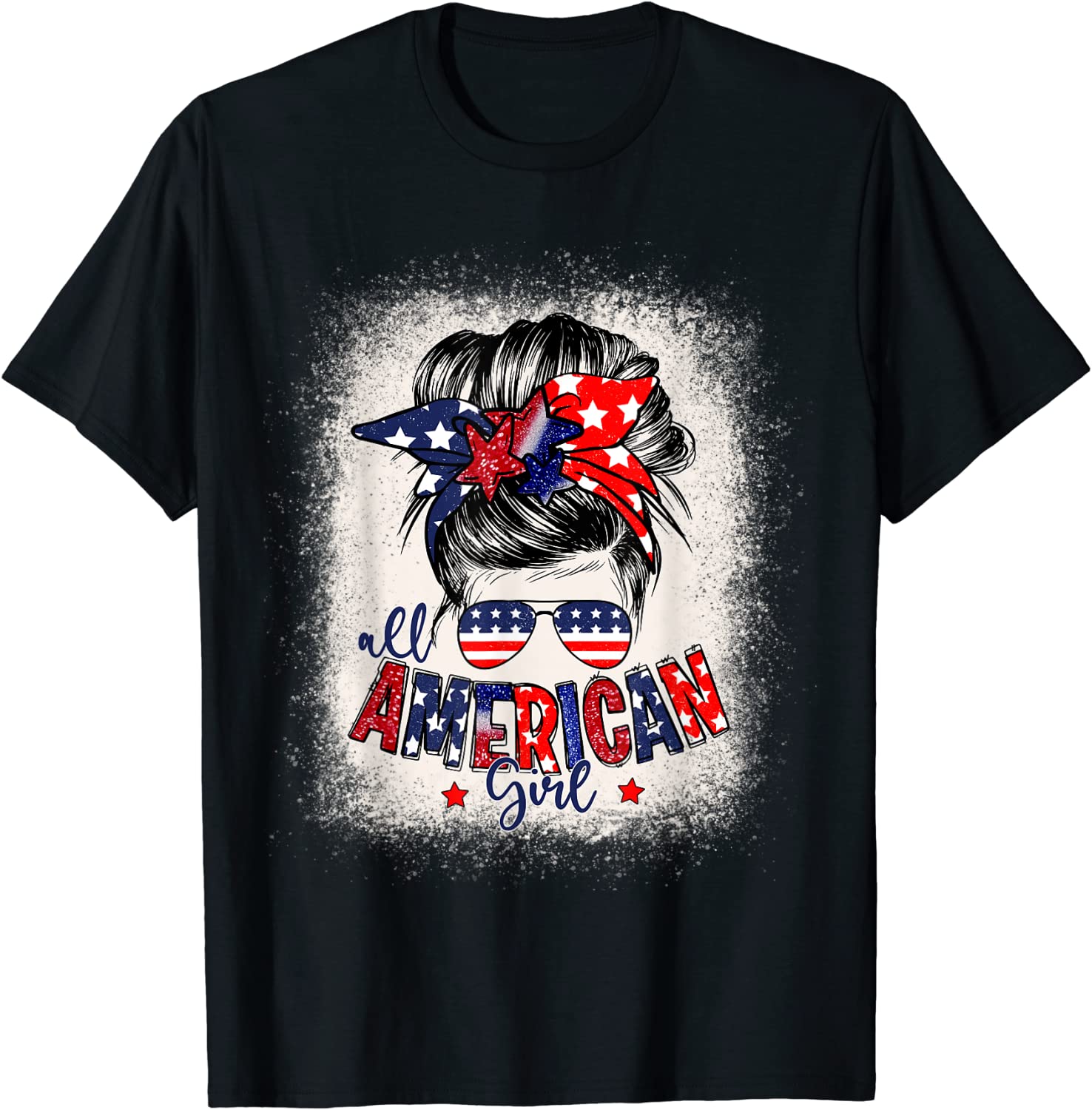 All American Girls 4th of July Daughter Messy Bun USA Classic Shirt ...