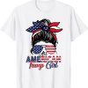 All American Trump Girl USA Flag Messy Bun 4th Of July Women Classic Shirt