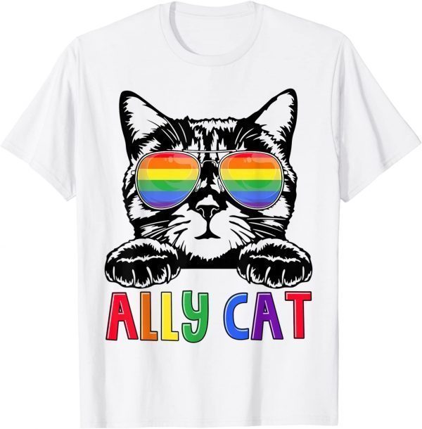Ally Cat Rainbow Gay Pride Cute LGBT Animal Pet Lover T-Shirt