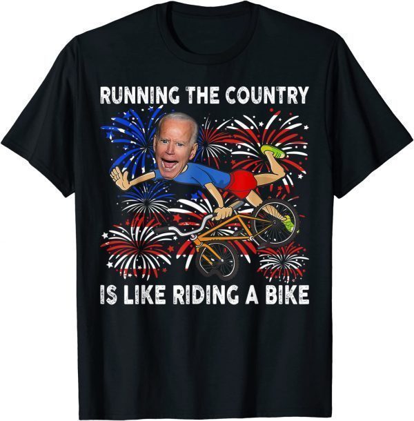 American Flag Biden Bike Bicycle Running Fireworks T-Shirt