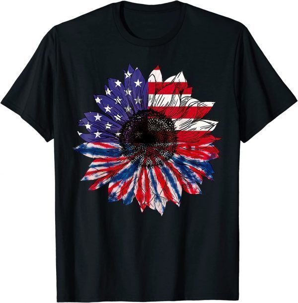 American Flag Sunflower Red White Blue Tie Dye 4th of July T-Shirt