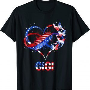 American Gigi Heart Butterlfies Patriotic 4th Of July 2022 Shirt