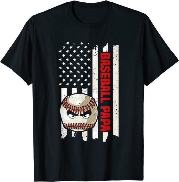 Baseball Papa Vintage USA Flag Father's Day 2022 Shirt