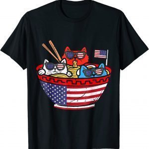 Cats Ramen Anime American Flag USA 4th Of July Fourth 2022 Shirt