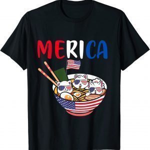 Cats Ramen Anime American Flag USA 4th Of July Merica T-Shirt