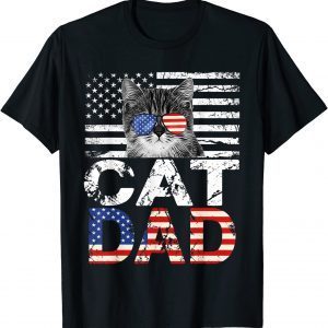 Cool Cat Dad USA Flag Patriotic Fathers Day Classic Shirt