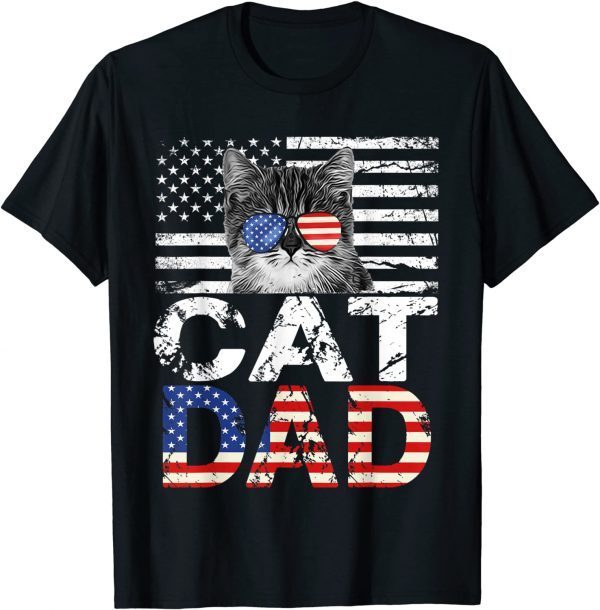 Cool Cat Dad USA Flag Patriotic Fathers Day Classic Shirt