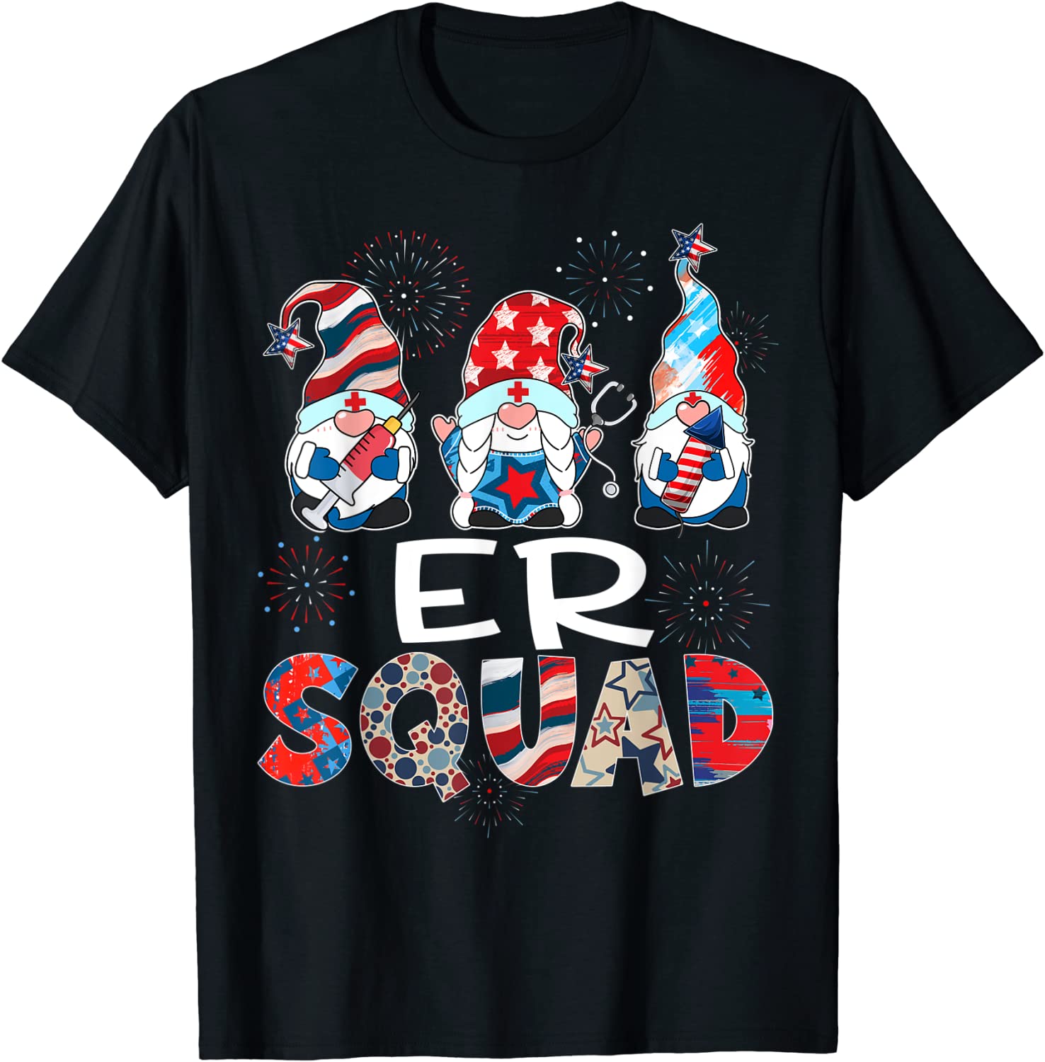 ER Squad Gnomes USA Flag 4th Of July Pride Nurse Stethoscope Classic Shirt