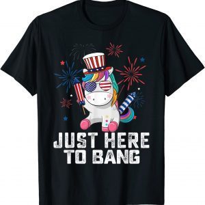 Fun Unicorn Fourth of July 4th of July I'm Just Here To Bang 2022 Shirt