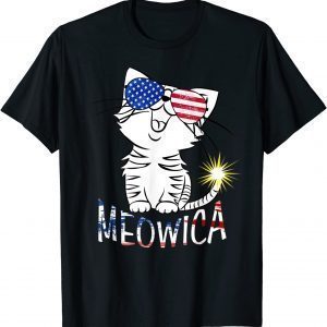 Happy 4th of July Meowica American Patriotic Flag Cat T-Shirt