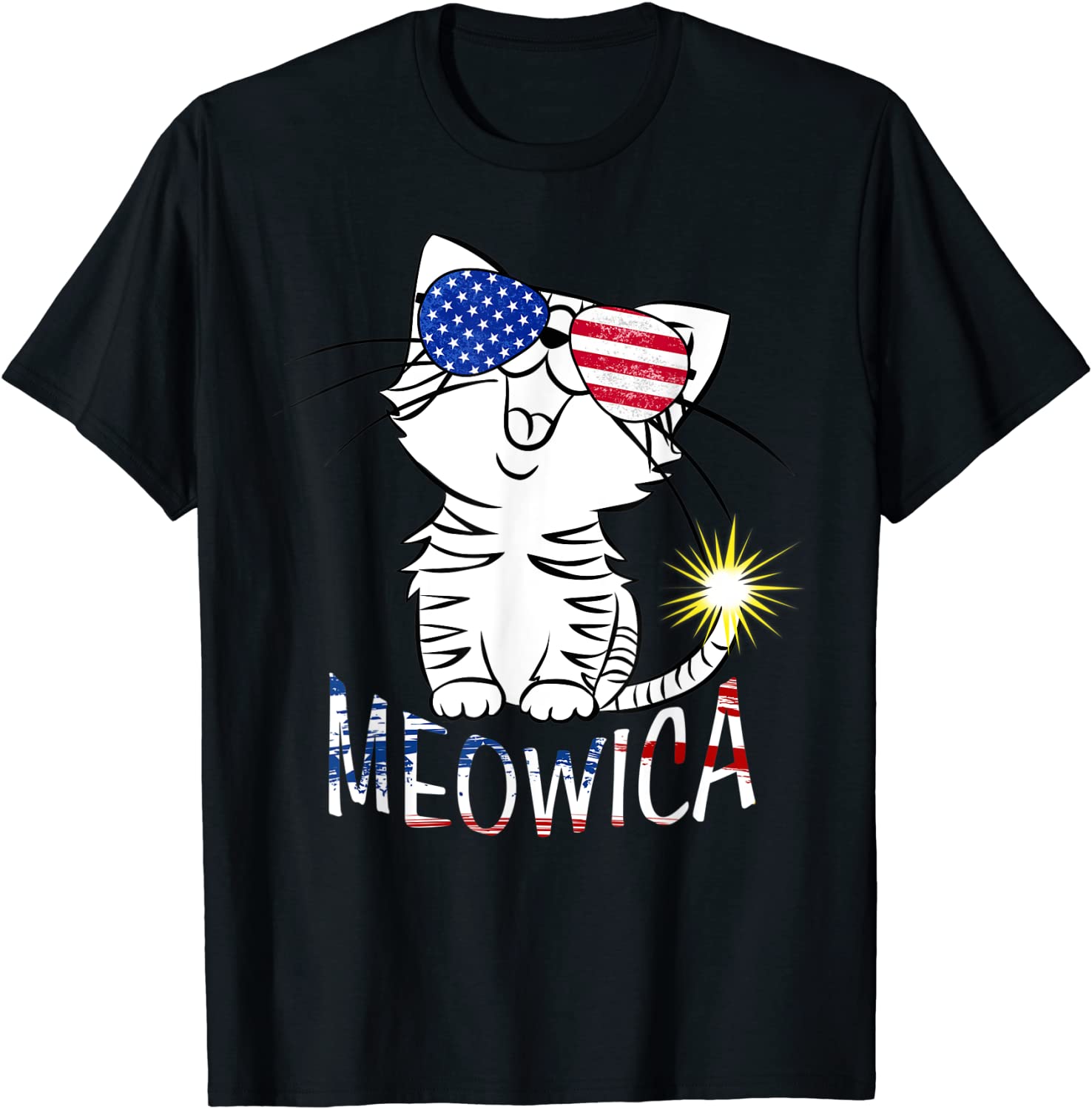 Happy 4th of July Meowica American Patriotic Flag Cat T-Shirt