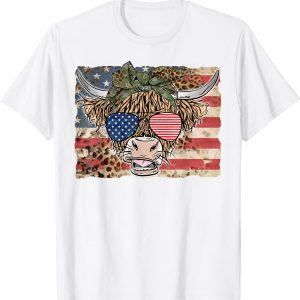 Highland Cow Merica 4th July US Flag Glasses Western Patriot 2022 Shirt