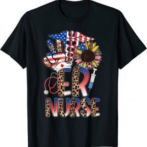 Leopard Sunflower ER Nurse American Flag 4th Of July 2022 Shirt