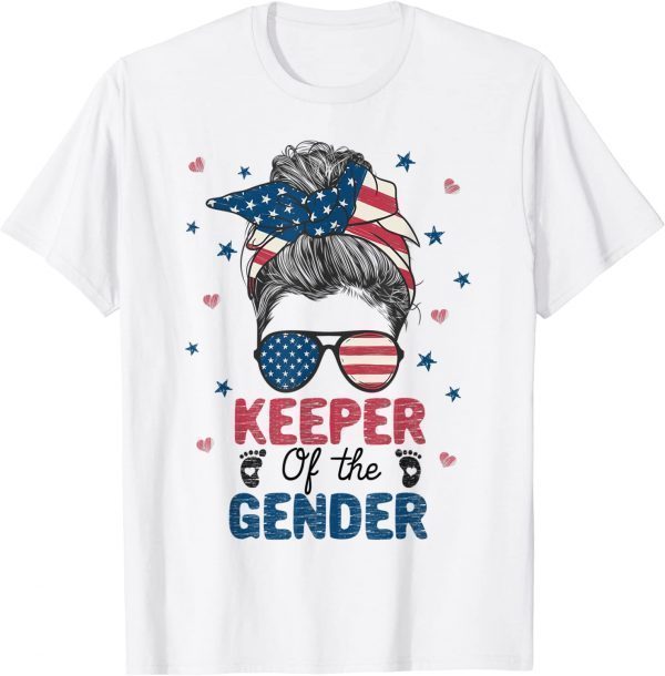 Messy Bun Keeper Of The Gender 4th Of July Gender Keeper 2022 Shirt