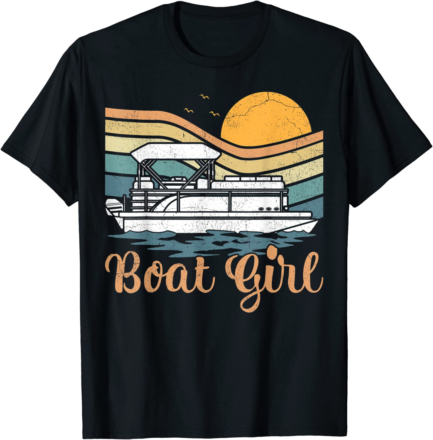 Pontoon Boat Lover Vintage Retro Sunset Boat Girl Boating 2022 Shirt