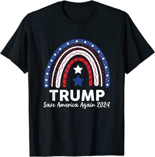 TRUMP Save America Again 2024 USA American Flag Rainbow Classic Shirt