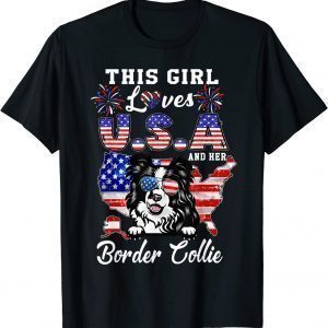 This Girl Loves USA and Her Dog 4th of July Border Collie Classic Shirt