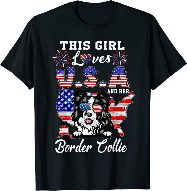 This Girl Loves USA and Her Dog 4th of July Border Collie Classic Shirt