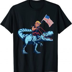 Trump Dinosaur Merica 4th of July American Flag T-Shirt